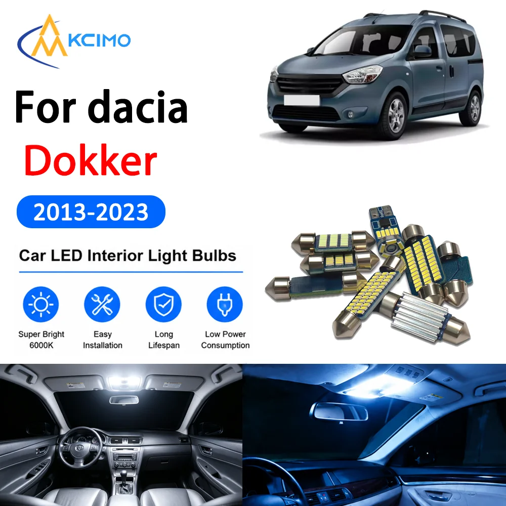 KCIMO Complete LED Interior Dome Light Kit For dacia Dokker 2013-2023 Premium Door Courtesy Bulb Canbus Reading Two Colors Lamps