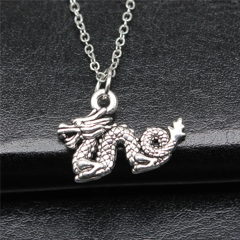 Drop Shipping Antique Silver Color 21x15mm Dragon Necklaces Short Chain Choker Necklaces