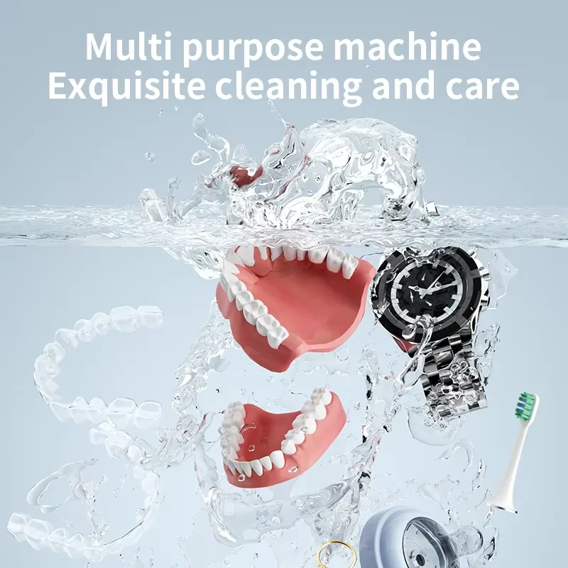 48khz Sonic Vibration 360° Deep Cleaning Machine 2-Speed Mode Portable Braces Denture Ultrasonic Cleaner 250ml Stainless Tank