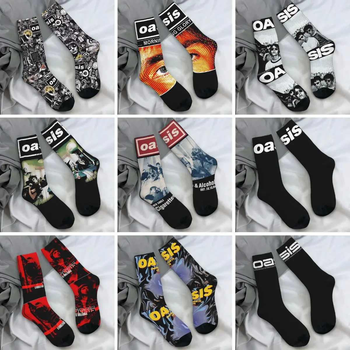 Adults Men Socks O-Oasis Rock Band Stockings Autumn Casual Quality Socks British Music Albums Outdoor Sports Anti-Slip Socks