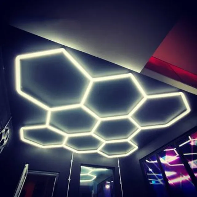 2.7*3M Car Wash Station Garage Ceiling Design Hexagonal Led Light Workshop Honeycomb Lighting