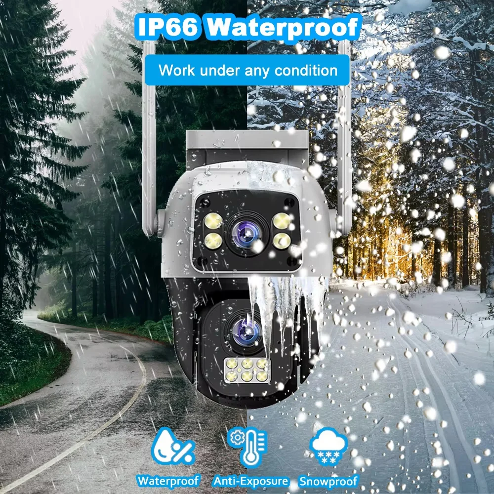 8MP 4K WIFI IP Camera PTZ Outdoor Dual Screen AI Human Detection Dual Lens Two-way Audio CCTV Video Security Camera V380 PRO APP