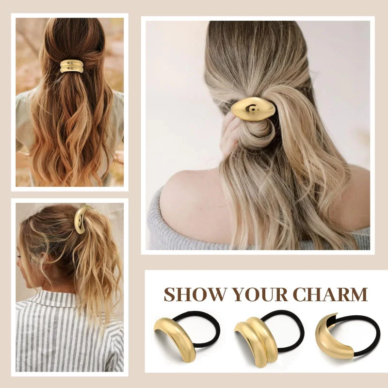 3Pcs/Bag Minimalist Cold Tone Metal Hair Ties Advanced Sense Ponytail Holders Styling Elastic Hair Bands for Women view 3