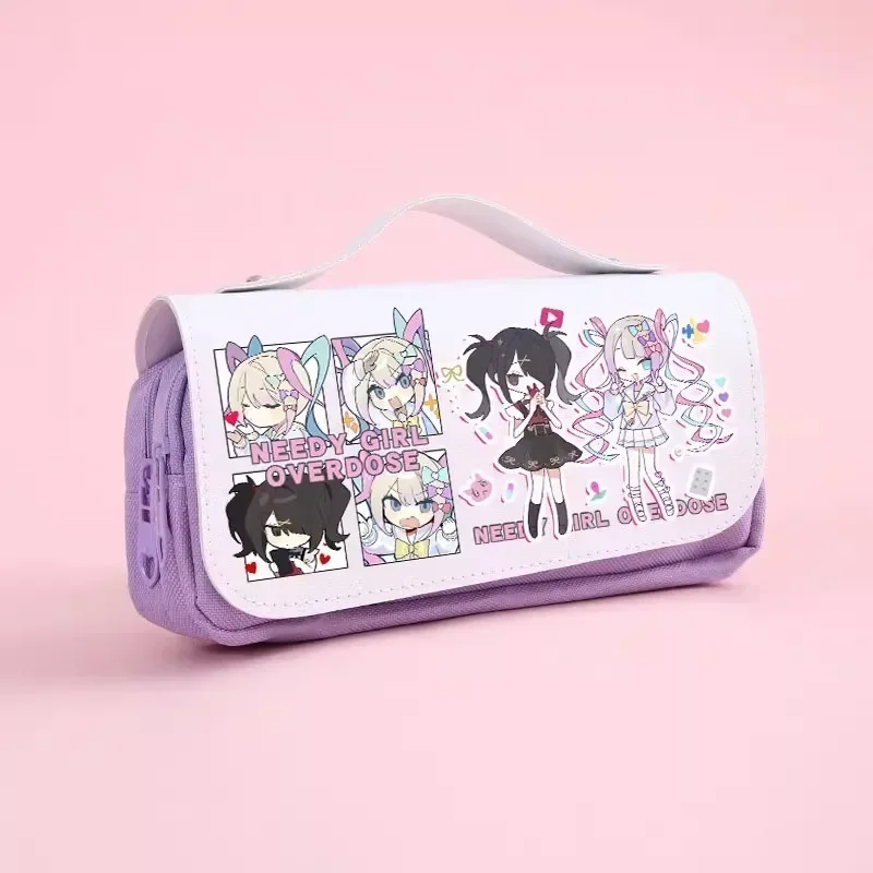 NEEDY GIRL OVERDOSE Cosplay KAngel あめちゃん Cartoon Game Oxford Cloth Student PU Leather Flip Pen Bag Pencil Case Stationery