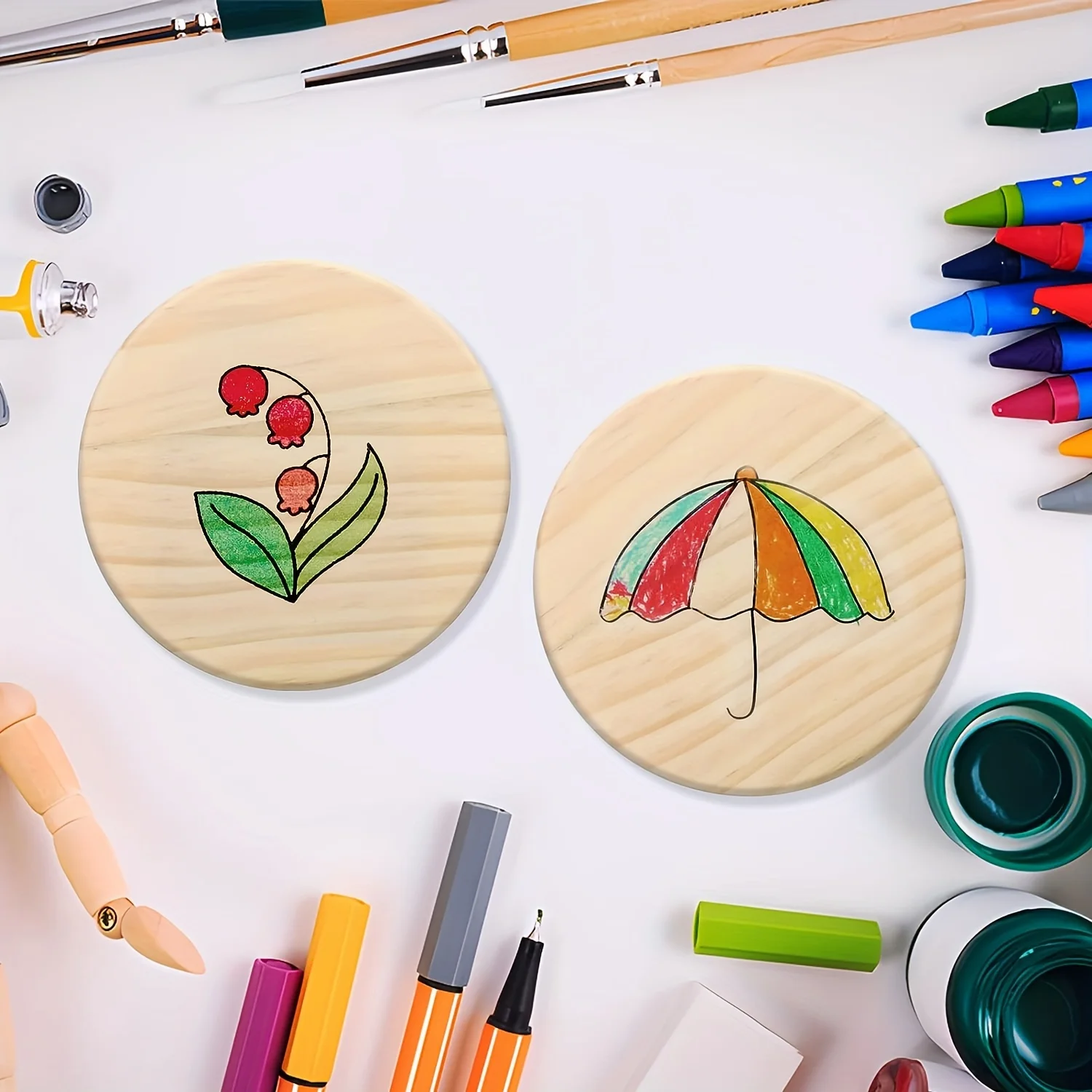 5 pieces round wooden coasters for DIY crafts and home decoration -4 inch diameter, suitable for personalization and gift giving