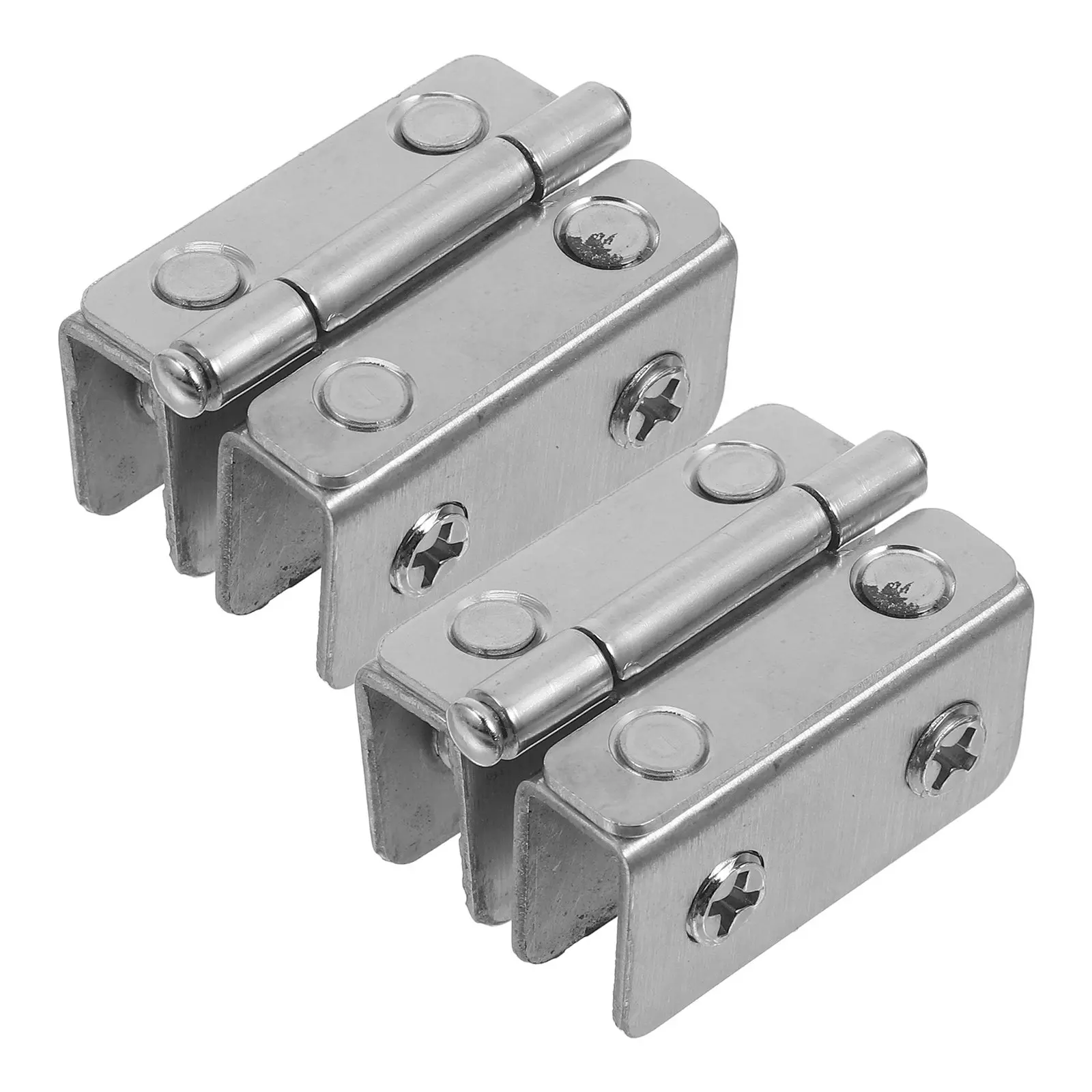 Stainless Steel Glass Hinges 2 Pack Double Clamp for Cabinets Display Cases Heavy Duty Hardware
