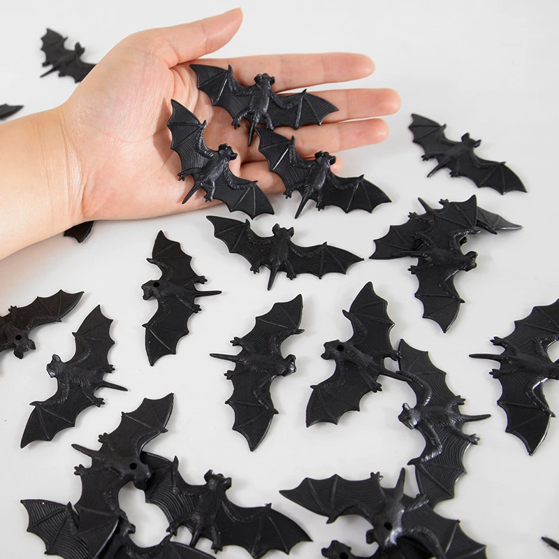 50/10PC Simulation Plastic Scary Bat Spider Halloween Fools Day Trick Toy Halloween Party Haunted House Horror Decoration Props