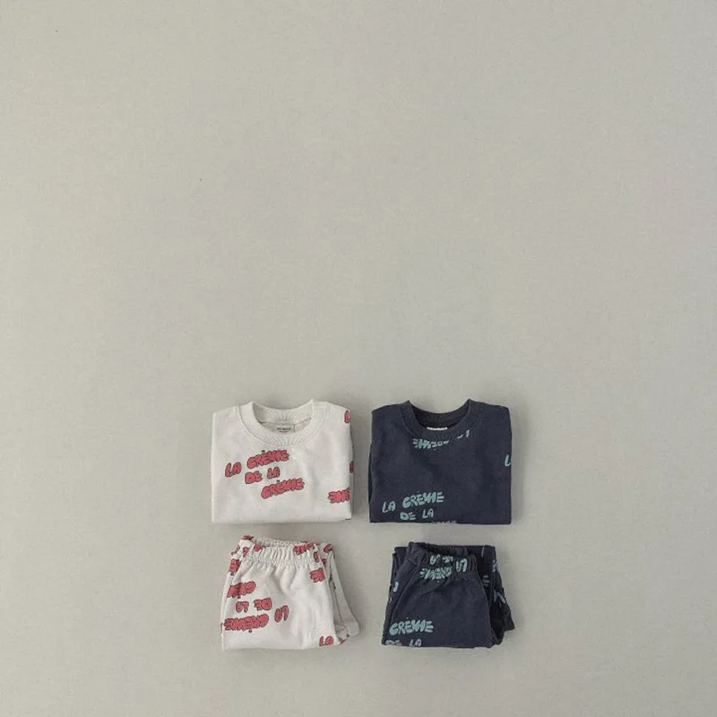 2024 Spring New Children Long Sleeve Sports Set Baby Boys Girls Letter Print Sweatshirt + Pants 2pcs Suit Kids Casual Outfits image 2