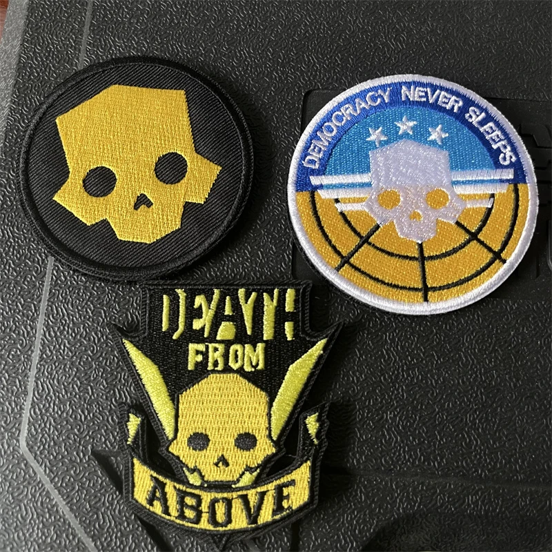 

Helldivers 2 Skull Tactical Patch Embroidery Emblem Hook&Loop Military We Dive Together Morale Badge Backpack Stickers