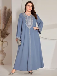 TOLEEN-Robe maxi arabe à manches longues pour femmes, robe patchwork brodée de paillettes, grande taille, décontracté, élégant, printemps, été, nouveau, 2024