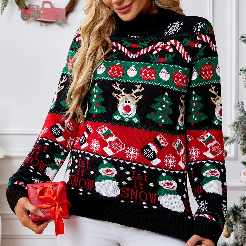 Top a maniche lunghe Maglioni a collo alto Autunno Inverno da donna Nuovo articolo Pullover Piccolo pupazzo di neve Maglione lavorato a maglia di Natale Maglieria