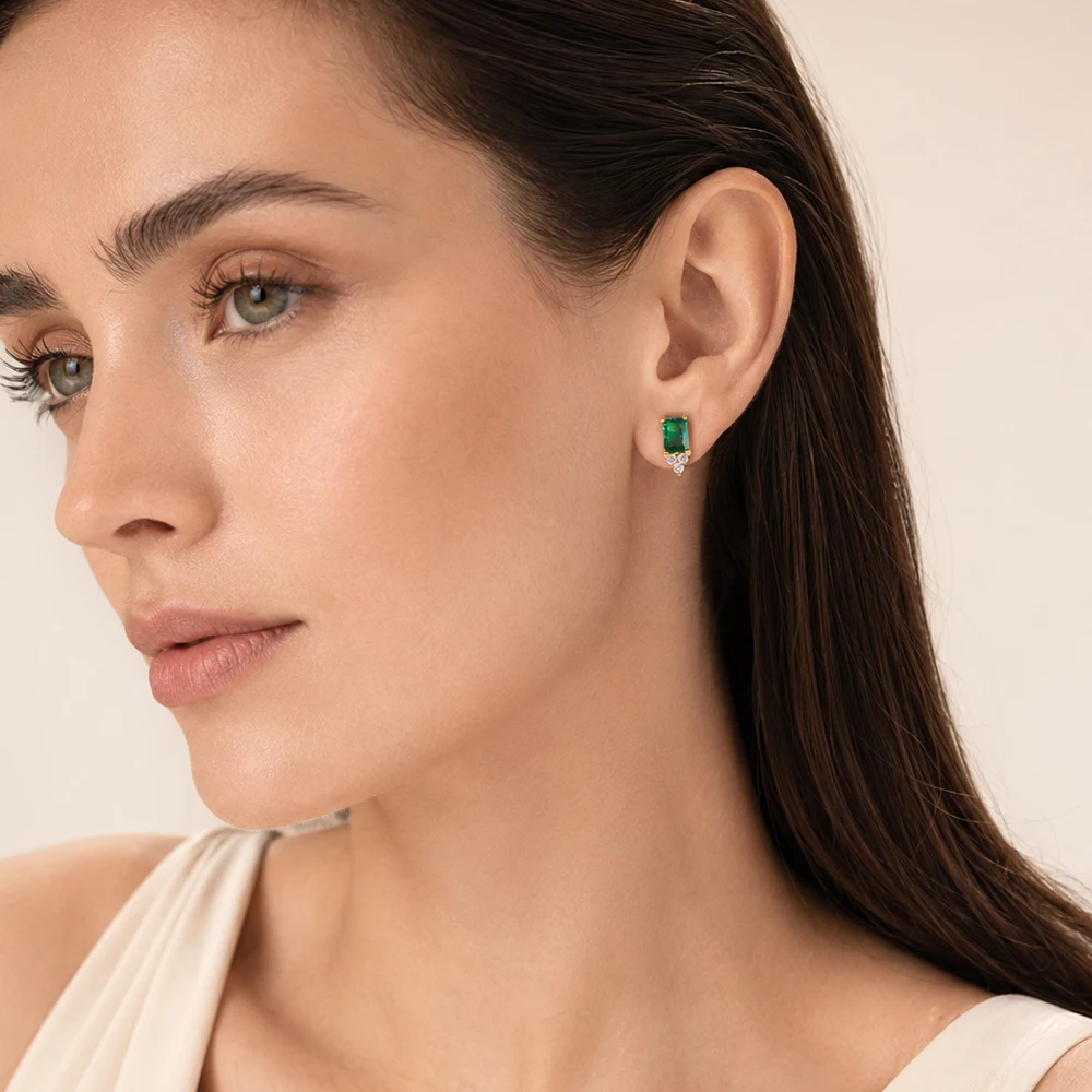Ohrstecker, zeitlose Eleganz, grüner Stein, europäischer Stil, glamouröser feiner Schmuck für Frauen, Geschenk aus 925er Sterlingsilber – Detail 1