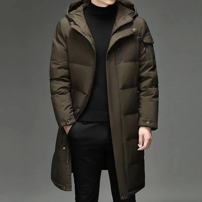 Puffer Jacket Mens Winter Duck Down Man Black Long Windbreaker Coat Hooded Parkas Clothes Luxury