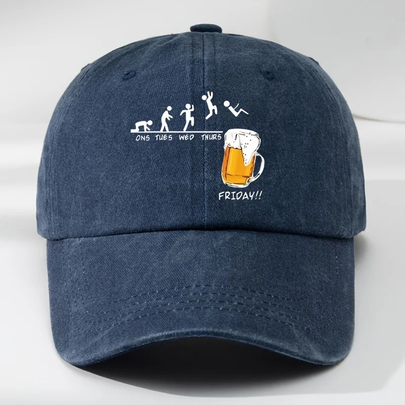 An interesting beer mug print baseball cap for outdoor Men's casual sports, moisture-absorbing and sweat-wicking, adjustable