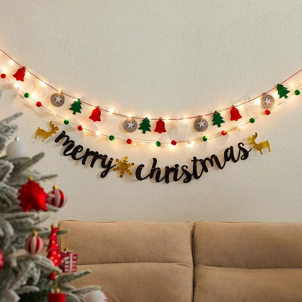 Christmas Wall Decor Kit, LED String Light Backdrop with Felt Banner