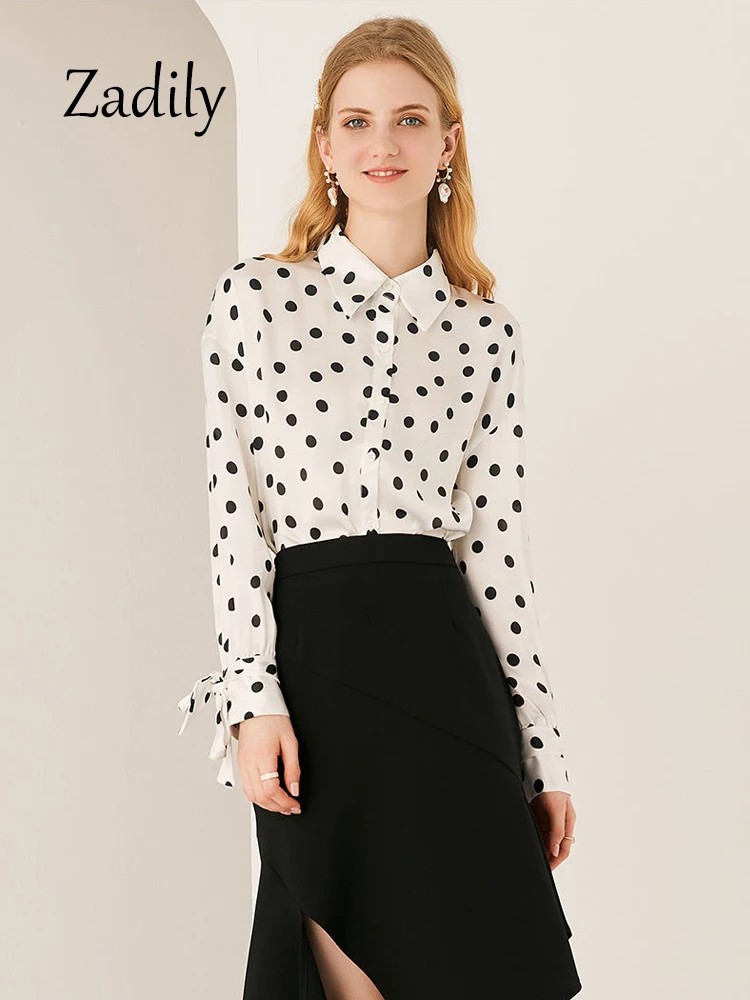 Zadily 2024 Spring Office Lady Women Dot White Shirt Causal Button Up Basic Blouse Work Long Sleeve Tops Female Clothing