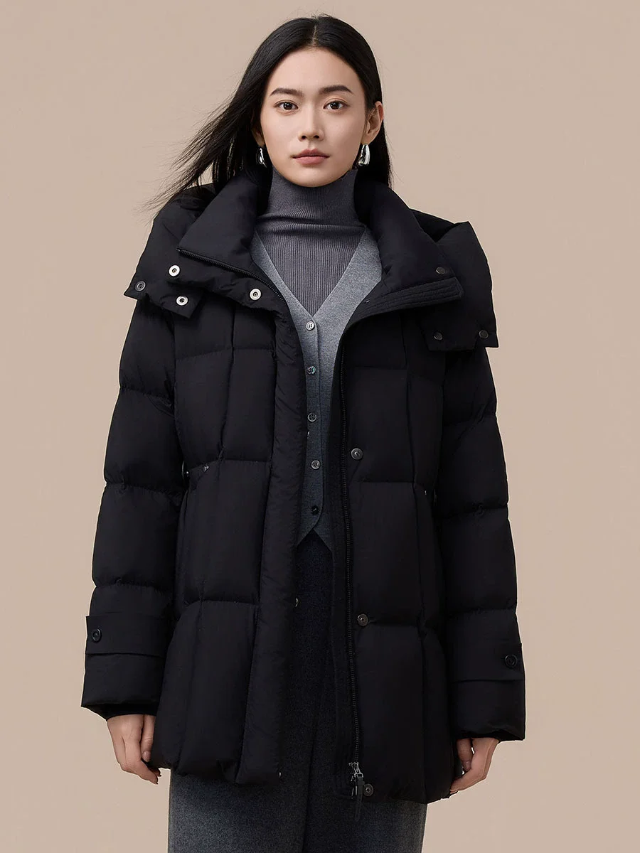 White Duck Down Jacket Women's Mid Length 2025 Winter New Style Fashionable High Top Hooded Thick Coat