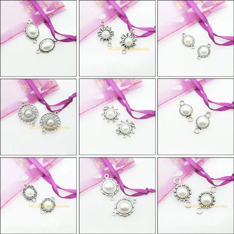 New Antiqued Silver Plated Sun Flower Round Oval White Acrylic Charms Connectors For Gifts Jewelry
