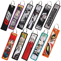 Anime Series Key Tags Pochita Embroidery Key Fobs Keychain for Car Motorcycles Key Holder Cosplay Accessories Toys Gifts
