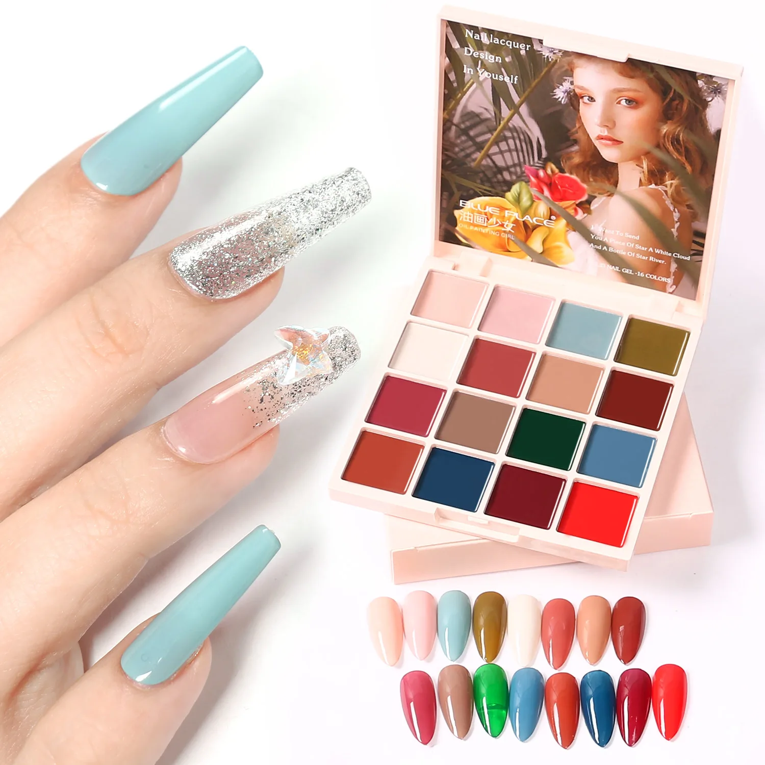 Gel Nail Polish Set - 16 Colors Summer Green Blue Pink Solid Gel Polish UV LED Cured Gel Polish Kit Salon DIY Home