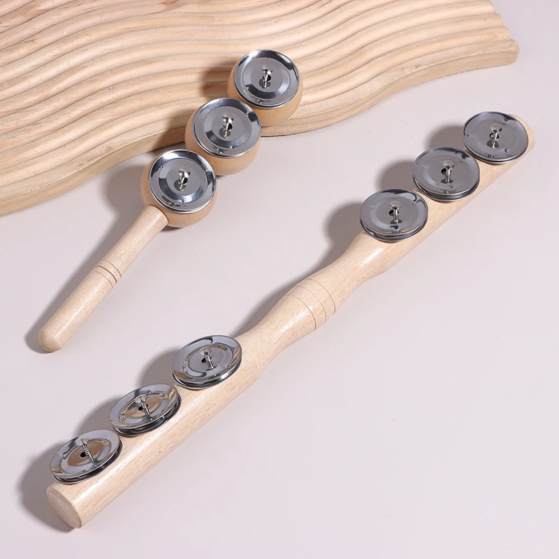[JT] 1 szt. Drewniany instrument perkusyjny Orff z dzwonkiem 3/6, przenośny, dla miłośników muzyki, drewniana grzechotka dla niemowląt, zabawki edukacyjne dla dzieci