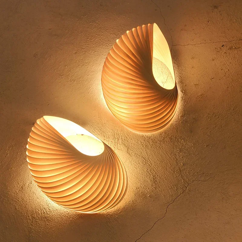 

Japanese Modern Minimalist Wooden Wall Lamp Conch Art Decorative Wall Sconces Living/Dining Room Bedroom Aisle Staircase Study