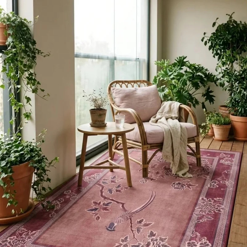 Vintage Red Rose Border Area Rug Non Slip Washable Large Floor Carpet For Bedroom Wedding Home Decor