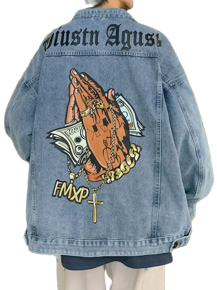Jaket Denim Chic Hip Hop West Coast Fashion Pria Jaket Musim Semi Musim Gugur Amerika High Street Kualitas Tinggi Y2k Harajuku Streetwear