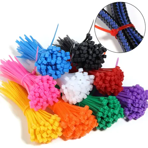 100pcs/lot Self-locking Plastic Nylon Tie Colorful Zip Wraps Strap Nylon Cable Tie Set Fastening Ring Loop Wire Wrap