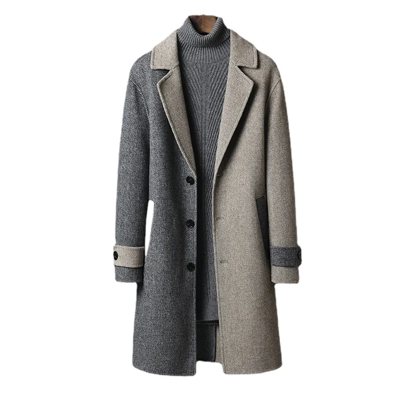 Fall Winter Mannen Mid-Lengte Wollen Jas Jeugd Koreaanse Losse Nul Kasjmier Trenchcoat Pak Kraag Multi-color jas