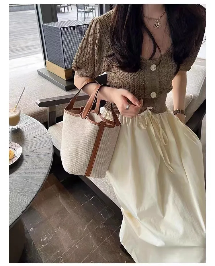 Classic Bucket Bag Women One Shoulder Bag Lady Cross Bag with String Bucket Bag