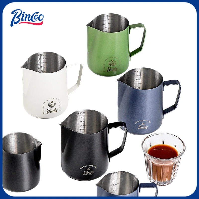 bincooコーヒーポットラテカッププロフェッショナルプルフラワージャーステンレス鋼ミルクポットコーヒー器具350ml-600ml
