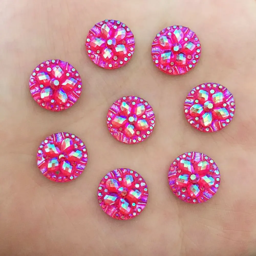 DIY 40PCS 12mm AB Resin Round Flower Rhinestone Flatback Scrapbooking for Phone DIY Craft K14