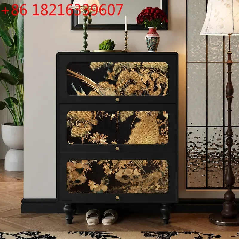 YAORetro Solid Wood Shoe Cabinet Entryway Storage Unit Wall Mounted Living Room Organizer Multi Functional Household Furniture