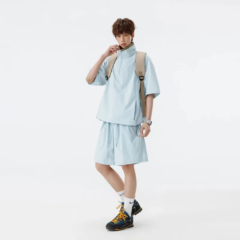 

Men's Summer Casual 2-Piece Set Half-Zip Short Sleeve Top Loose Shorts Lightweight Breathable Sports Outfit