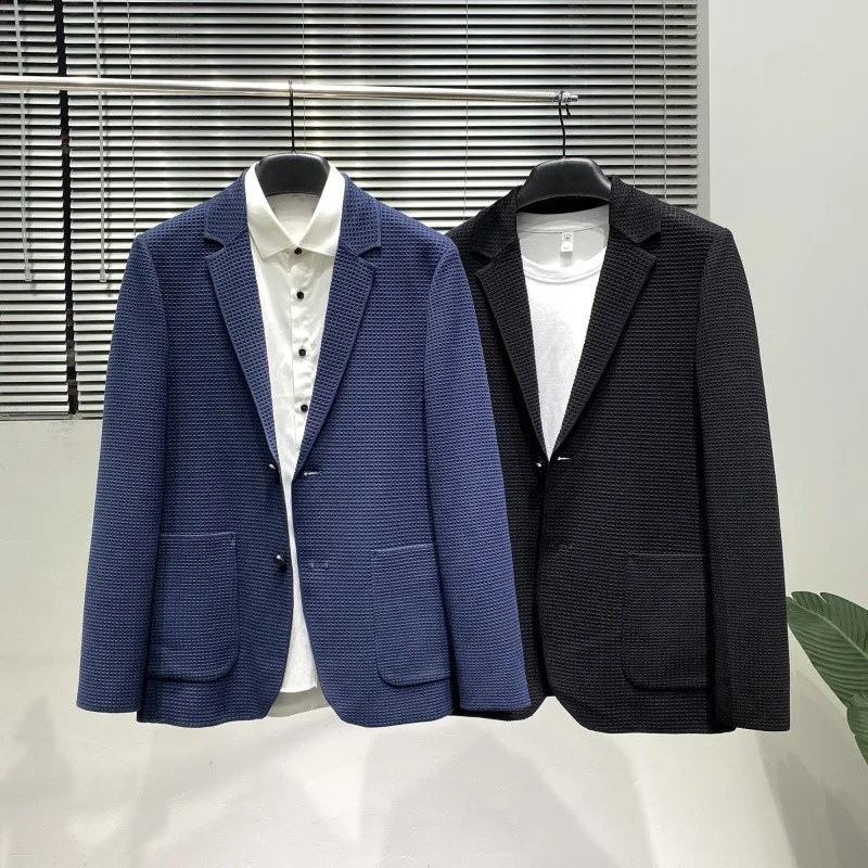 

Knitted Suit Jaet for Men Busin Casual Autumn Outerwear Stand Fit Long Sve Flat Collar Faion Urban Sle