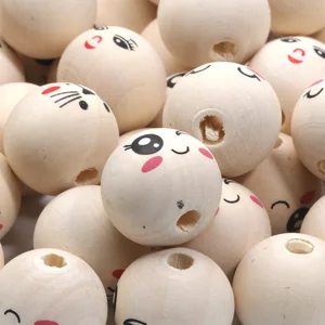 10pcs 20mmナチュラルカラーウッドビーズ丸い笑顔の宝石用の木製のゆるいビーズDIYネックレスブレスレットクラフトアクセサリー 12ベストセールス木製ビーズ-11