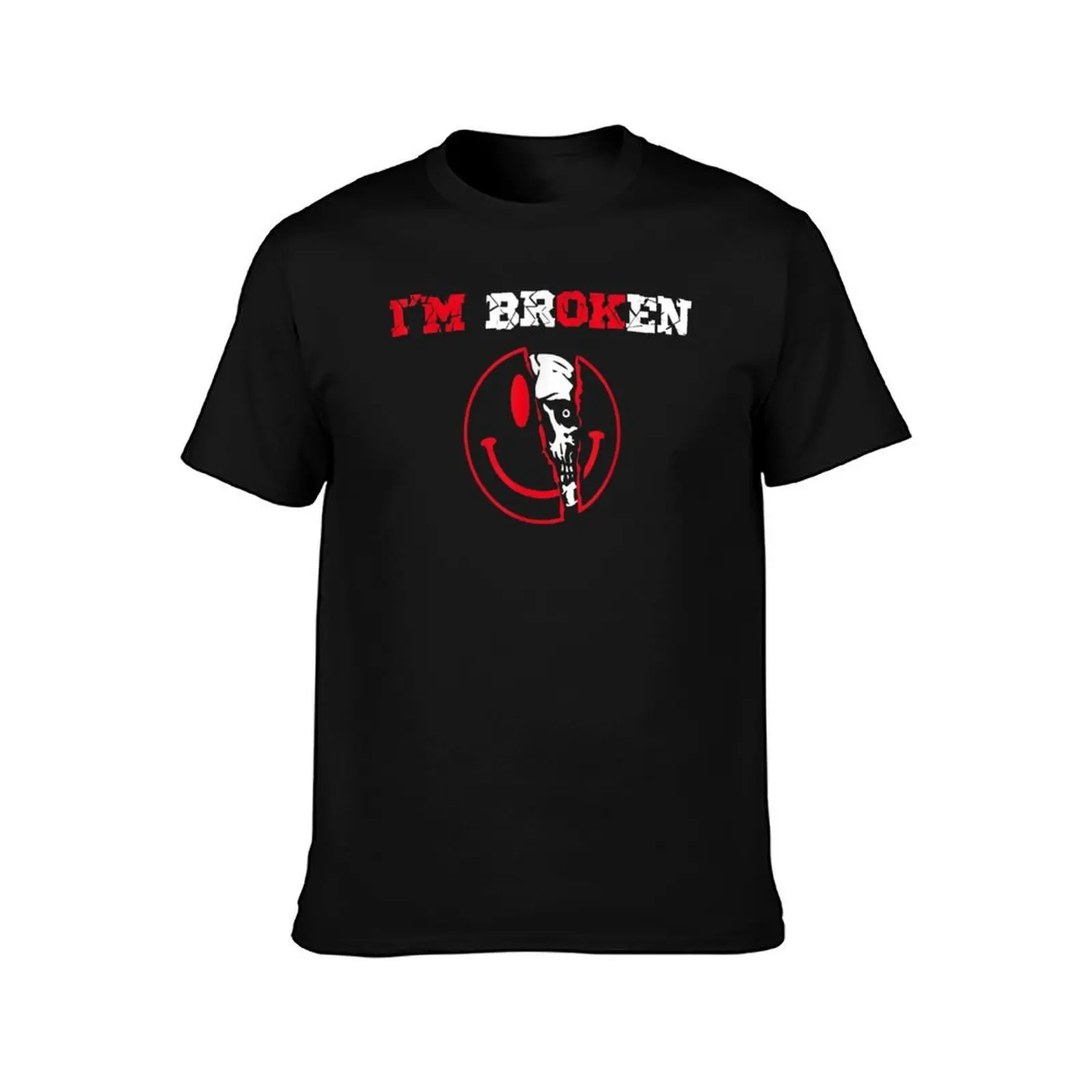 Confused Smile I'm Broken Invisible Illness I'm OK Broken T-Shirt Summer Casual Cotton Tee Oversized Streetwear Tops