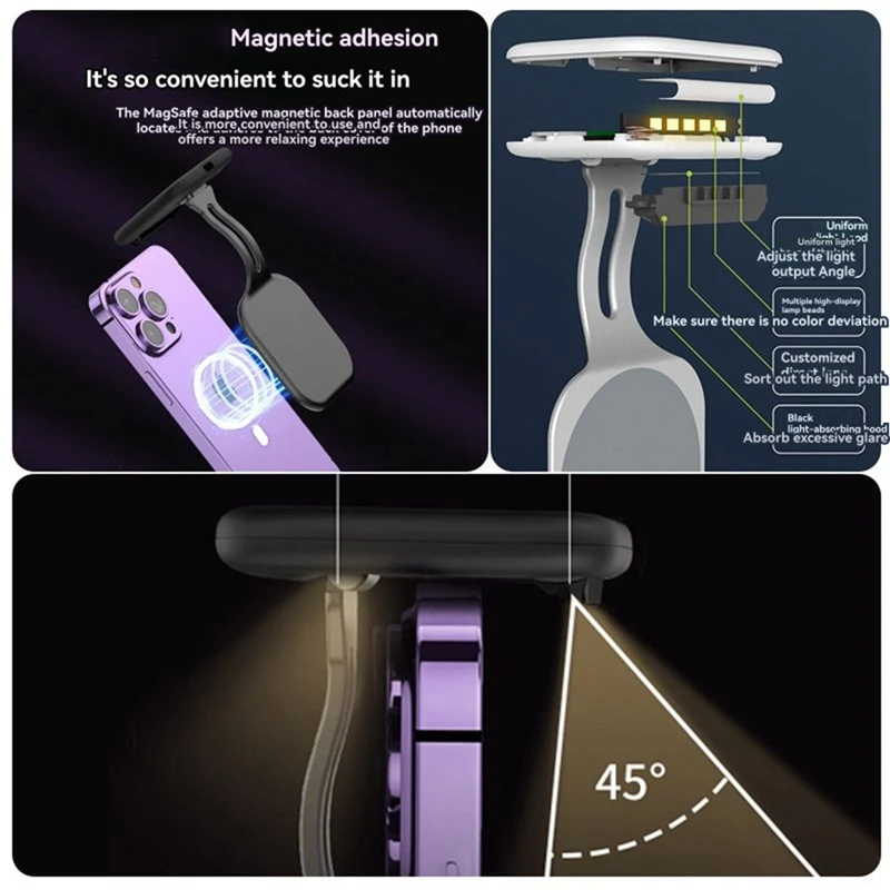 Reading Light for Smartphone Eye Friendly Warm Light Portable Night Lamp for Reading Gaming Tool Magnetic Adhesive Lamp-A32R