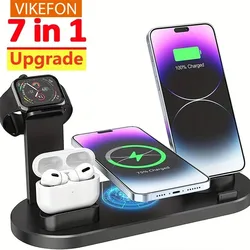 VIKEFON 7 in 1 Wireless Charger Stand Pad For iPhone 17-12 Apple Watch Fast Charging Dock Station for Airpods iWatch 8 7