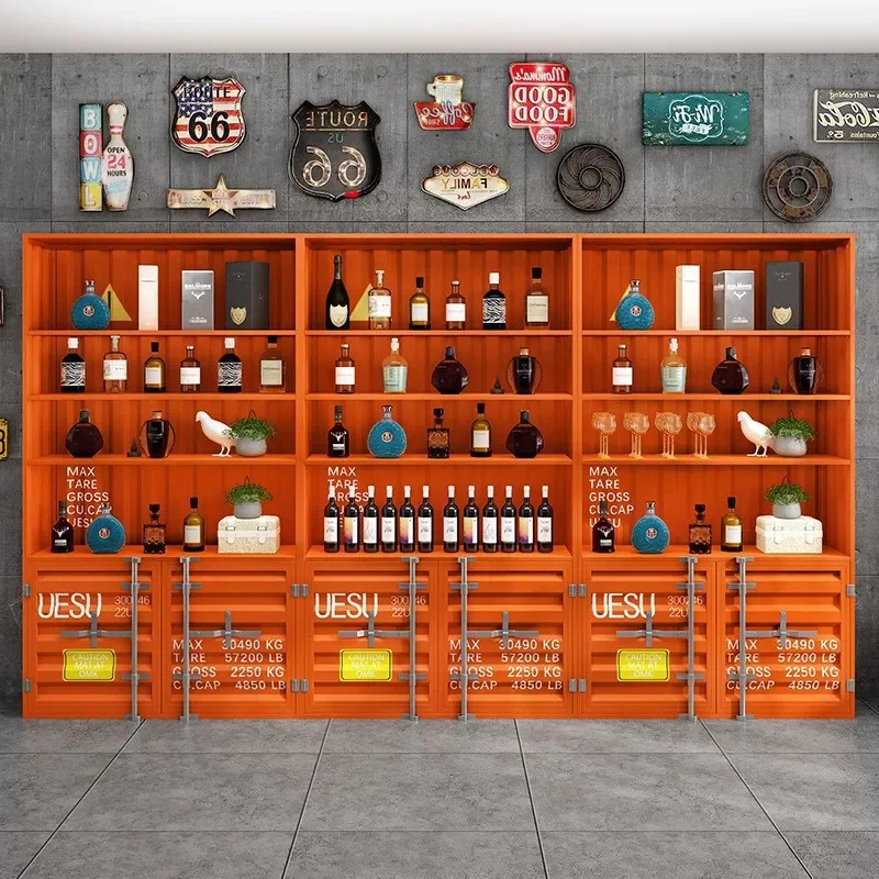 Industrial Floor to Ceiling Wine Cabinet Retro Bar Locker Restaurant Front Desk Tobacco Alcohol Display Rack Multi Layer