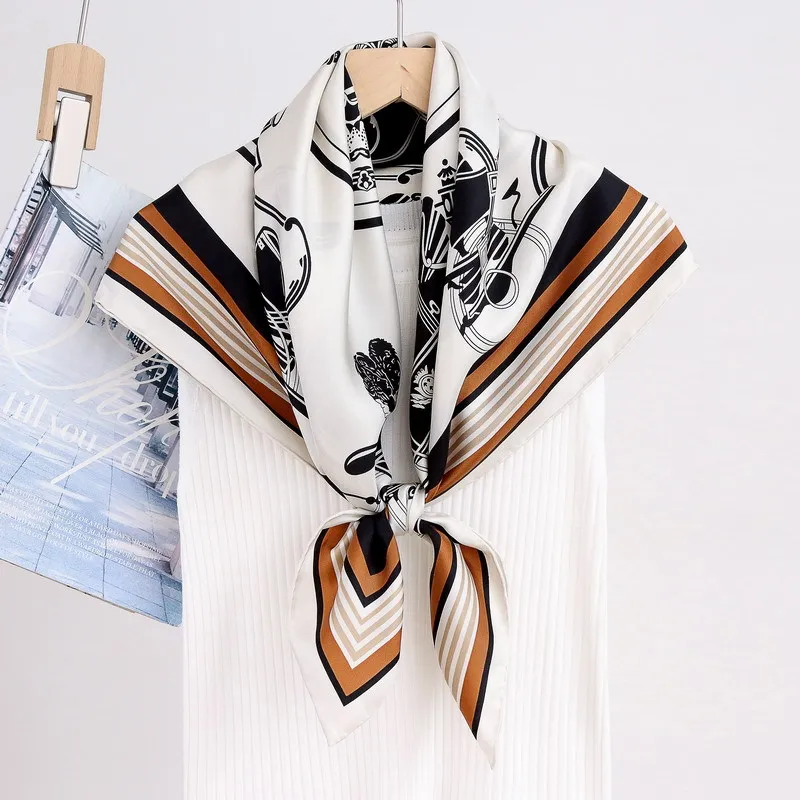 High-end Elegant Women Fine Light Luxury Collection Seal Print Quality 14MM Twill 100% Mulberry Silk Hand-rolled Edge Scarf