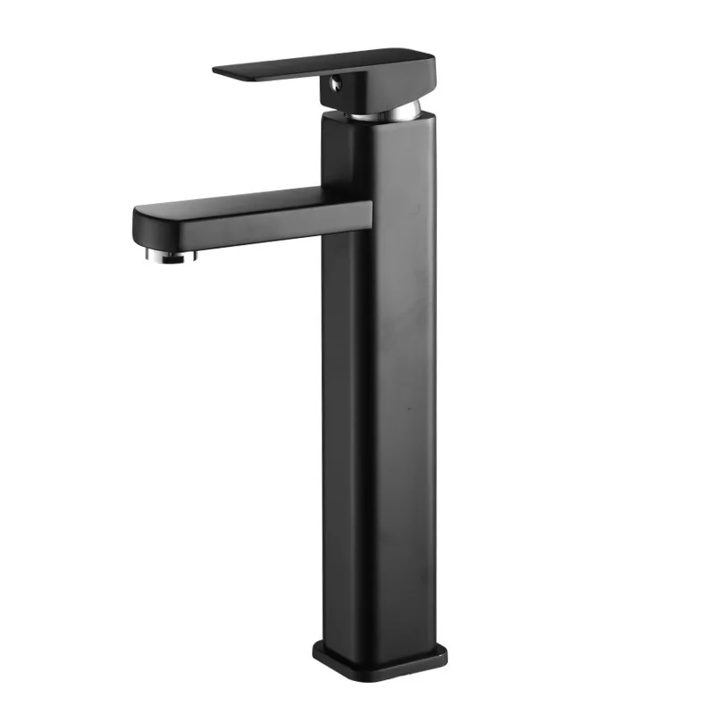 

Lacquer Hot & Cold Sink Faucet with 2 Piece Hose Black Copper Bottom Square Single Hole Bathroom Brass Basin Faucet