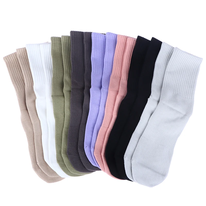 Chaussettes de yoga mi-mollet respirantes en coton, chaussettes de sport anti-aldes, chaussettes de pilates, chaussettes d'entraînement, chaussettes de danse, chaussettes de fitness, document solide, rayé