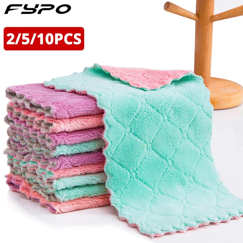 Microfiber Kitchen Towel Water Absorbent Dishcloth Soft Cleaning Cloth Wipe Oil-proof Towel Rag Kitchen Accessories