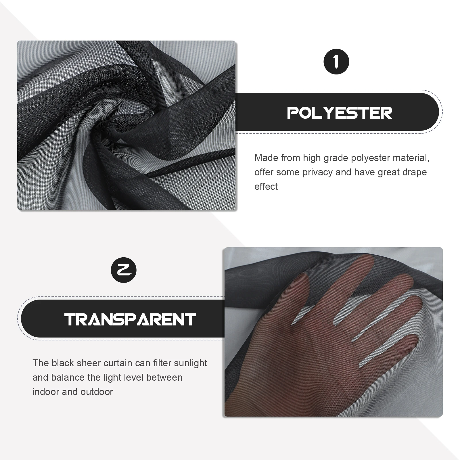 

2pcs Short Sheer Window Curtains Bedroom Voile Curtains Black Gauze Drape Light Filtering Transparent Living Room Rod Pocket