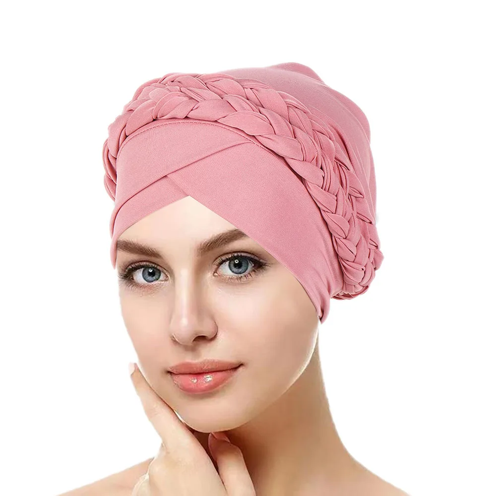 

New Indian Turban Braids Bonnet Women Chemo Cap Muslim Forehead Cross Inner Hijab Hat Beanies Hair Loss Headscarf Turbante Mujer