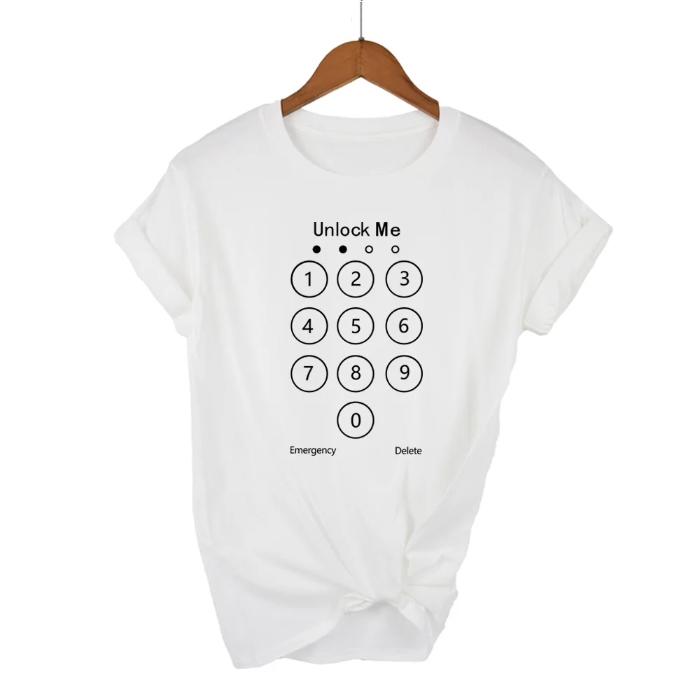 Cool Keyboard Design Unlock Me Phone Screen Funny T-Shirt For  Women Short Sleeve O Neck Casual Cotton T Shirt Summer Top Tee