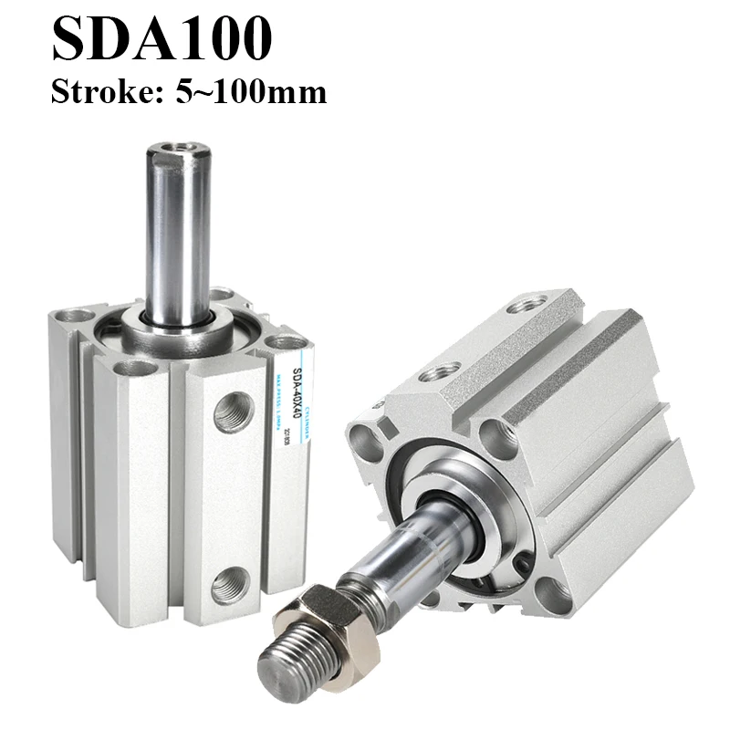 

SDA100-S-B Bore 100mm Stroke 5 to 100mm Female/Male Thread Air Pneumatic Cylinder Double Acting Compact Cylinder