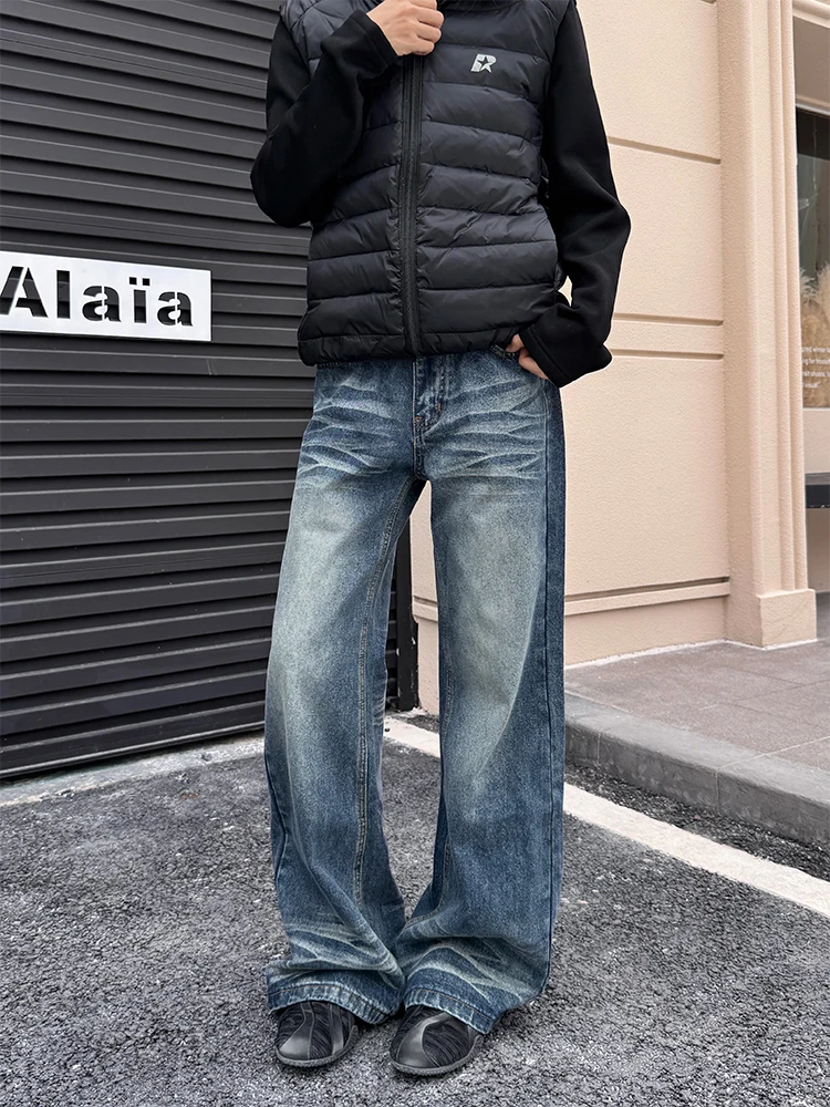 

Джинсы женские премиум-класса Urkr, свободные, прямые, в американском ретро-стиле, с драпировкой, широкие, длинные